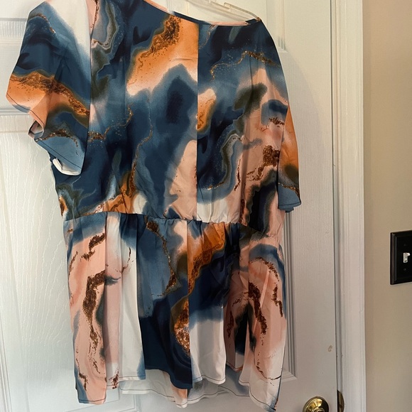 Plus Size Elegant V-Neck Belted Trendy Summer Tie Dye Blouse Tunic Top 12W -20W - Picture 10 of 10